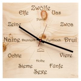 Huamet CH41-A-1605 Holz-Wanduhr Zirbe Dialekt Eckig