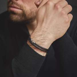 Rebel & Rose RR-M0038-S Herren-Lederarmband Full Metal Double Round Black