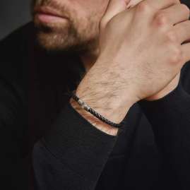 Rebel & Rose RR-M0040-S Herren-Lederarmband Full Metal Single Round Black